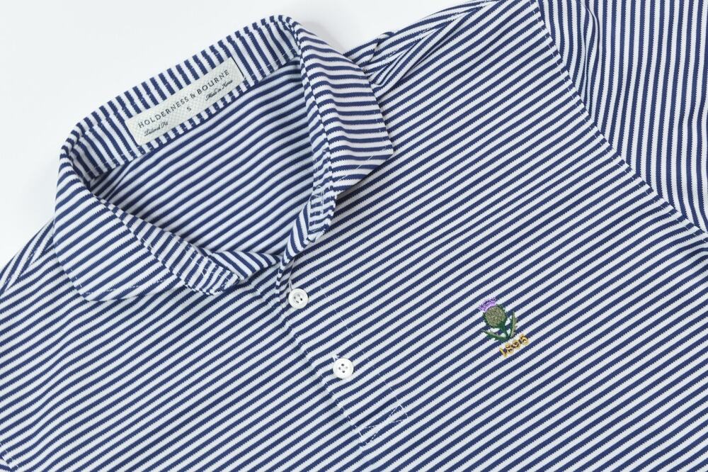 Holderness & Bourne The Maxwell Polo Shirt Mens Small Blue Striped Stretch
